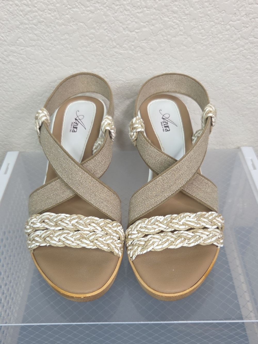 Azura Neutral Braided Espadrille Wedge Sandals, Made in Italy